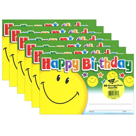 Trend Enterprises Happy Birthday Smile Recognition Awards, 30 Per Pack, PK6 T81018